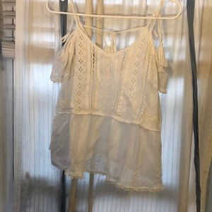 Asos broderie trim cold shoulder top with tassels